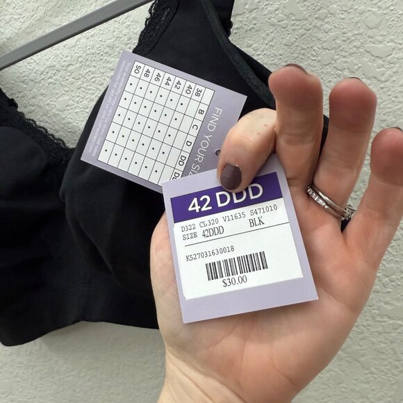 Catherines Intimates Black Cotton Comfort Wireless Bra Womens size 42DDD NEW - Picture 3 of 6